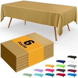 imageSmiry Disposable Table Cloth  6 Pack 54 x 108 Inch Waterproof Rectangle Tablecloths for Parties Decorative Plastic Table Cover Leakproof ampamp Sturdy NavyGold