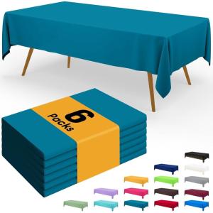 imageSmiry Disposable Table Cloth  6 Pack 54 x 108 Inch Waterproof Rectangle Tablecloths for Parties Decorative Plastic Table Cover Leakproof ampamp Sturdy NavyAqua