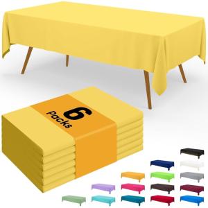 imageSmiry Disposable Table Cloth  6 Pack 54 x 108 Inch Waterproof Rectangle Tablecloths for Parties Decorative Plastic Table Cover Leakproof ampamp Sturdy NavyYellow