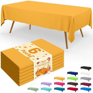 imageSmiry Disposable Table Cloth  6 Pack 54 x 108 Inch Waterproof Rectangle Tablecloths for Parties Decorative Plastic Table Cover Leakproof ampamp Sturdy NavyMustard Yellow