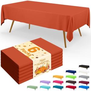 imageSmiry Disposable Table Cloth  6 Pack 54 x 108 Inch Waterproof Rectangle Tablecloths for Parties Decorative Plastic Table Cover Leakproof ampamp Sturdy NavyOrange