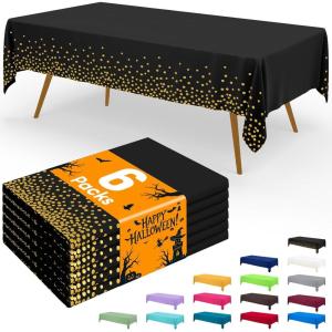 imageSmiry Disposable Table Cloth  6 Pack 54 x 108 Inch Waterproof Rectangle Tablecloths for Parties Decorative Plastic Table Cover Leakproof ampamp Sturdy NavyBlack  Gold