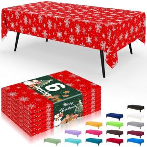 imageSmiry Disposable Table Cloth  6 Pack 54 x 108 Inch Waterproof Rectangle Tablecloths for Parties Decorative Plastic Table Cover Leakproof ampamp Sturdy NavyRed  White