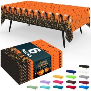 imageSmiry Disposable Table Cloth  6 Pack 54 x 108 Inch Waterproof Rectangle Tablecloths for Parties Decorative Plastic Table Cover Leakproof ampamp Sturdy NavyBlack  Orange