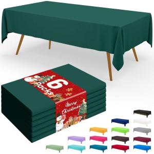 imageSmiry Disposable Table Cloth  6 Pack 54 x 108 Inch Waterproof Rectangle Tablecloths for Parties Decorative Plastic Table Cover Leakproof ampamp Sturdy NavyChristmas Green