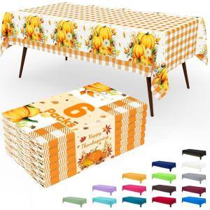 imageSmiry Disposable Table Cloth  6 Pack 54 x 108 Inch Waterproof Rectangle Tablecloths for Parties Decorative Plastic Table Cover Leakproof ampamp Sturdy NavyOrange  White