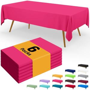 imageSmiry Disposable Table Cloth  6 Pack 54 x 108 Inch Waterproof Rectangle Tablecloths for Parties Decorative Plastic Table Cover Leakproof ampamp Sturdy NavyHot Pink