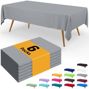 imageSmiry Disposable Table Cloth  6 Pack 54 x 108 Inch Waterproof Rectangle Tablecloths for Parties Decorative Plastic Table Cover Leakproof ampamp Sturdy NavyGrey