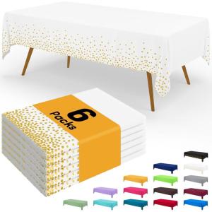 imageSmiry Disposable Table Cloth  6 Pack 54 x 108 Inch Waterproof Rectangle Tablecloths for Parties Decorative Plastic Table Cover Leakproof ampamp Sturdy NavyWhite  Gold