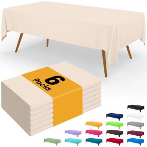 imageSmiry Disposable Table Cloth  6 Pack 54 x 108 Inch Waterproof Rectangle Tablecloths for Parties Decorative Plastic Table Cover Leakproof ampamp Sturdy NavyIvory