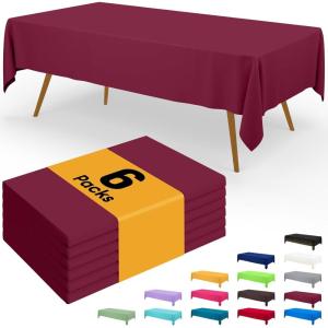 imageSmiry Disposable Table Cloth  6 Pack 54 x 108 Inch Waterproof Rectangle Tablecloths for Parties Decorative Plastic Table Cover Leakproof ampamp Sturdy NavyWine Red