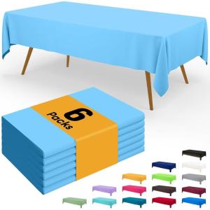 imageSmiry Disposable Table Cloth  6 Pack 54 x 108 Inch Waterproof Rectangle Tablecloths for Parties Decorative Plastic Table Cover Leakproof ampamp Sturdy NavyLight Blue
