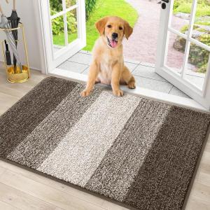imageSmiry Dog Door Mat for Muddy Paws Absorbs Moisture and Dirt LowProfile Entryway Mat with NonSlip Backing Entry Indoor Outdoor Doormat for Inside Floor 30x20 Inches GreyLight Brown