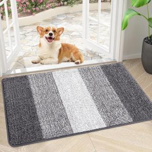 imageSmiry Dog Door Mat for Muddy Paws Absorbs Moisture and Dirt LowProfile Entryway Mat with NonSlip Backing Entry Indoor Outdoor Doormat for Inside Floor 30x20 Inches GreyLight Grey