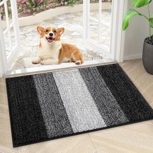 imageSmiry Dog Door Mat for Muddy Paws Absorbs Moisture and Dirt LowProfile Entryway Mat with NonSlip Backing Entry Indoor Outdoor Doormat for Inside Floor 30x20 Inches GreyBlack