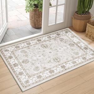 imageSmiry Floral Area Rug 5x7 Feet Vintage Print Pattern Machine Washable NonSlip Floor Carpet Low Pile Throw Rugs for Living Room Bedroom Dining Room Laundry Indoor Home Decor BeigeBeige