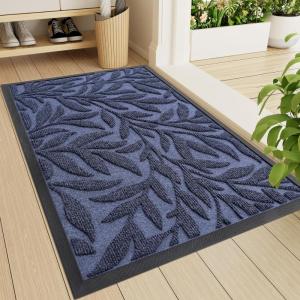 imageSmiry Front Door Mat Indoor Outdoor Entrance Heavy Duty Natural Rubber Trap Dirt and Moisture NonSlip Doormats Low Profile Easy Clean Patio Porch Entryway Mat 295x17 NavyNavy