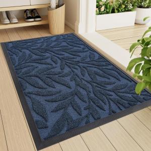 imageSmiry Front Door Mat Indoor Outdoor Entrance Heavy Duty Natural Rubber Trap Dirt and Moisture NonSlip Doormats Low Profile Easy Clean Patio Porch Entryway Mat 295x17 NavyOcean Blue