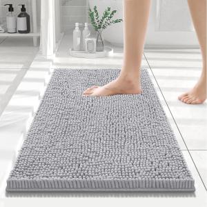 imageSmiry Luxury Chenille Bathroom Rugs 24x16 Extra Soft and Absorbent Shaggy Bath Mat Machine Washable NonSlip Plush Carpet Runner for Tub Shower and Floor Home Decor Accessories Light Grey
