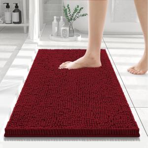 imageSmiry Luxury Chenille Bathroom Rugs 24x16 Extra Soft and Absorbent Shaggy Bath Mat Machine Washable NonSlip Plush Carpet Runner for Tub Shower and Floor Home Decor Accessories Red