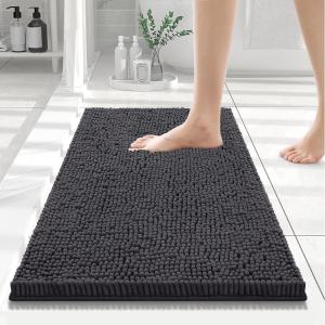 imageSmiry Luxury Chenille Bathroom Rugs 24x16 Extra Soft and Absorbent Shaggy Bath Mat Machine Washable NonSlip Plush Carpet Runner for Tub Shower and Floor Home Decor Accessories Charcoal Grey