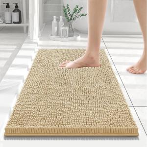 imageSmiry Luxury Chenille Bathroom Rugs 24x16 Extra Soft and Absorbent Shaggy Bath Mat Machine Washable NonSlip Plush Carpet Runner for Tub Shower and Floor Home Decor Accessories Beige