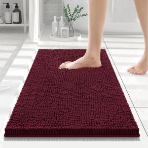imageSmiry Luxury Chenille Bathroom Rugs 24x16 Extra Soft and Absorbent Shaggy Bath Mat Machine Washable NonSlip Plush Carpet Runner for Tub Shower and Floor Home Decor Accessories Burgundy