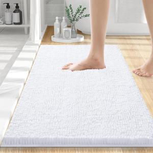 imageSmiry Luxury Chenille Bathroom Rugs 24x16 Extra Soft and Absorbent Shaggy Bath Mat Machine Washable NonSlip Plush Carpet Runner for Tub Shower and Floor Home Decor Accessories White