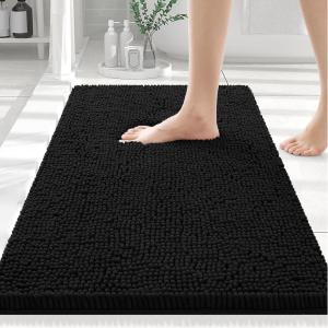 imageSmiry Luxury Chenille Bathroom Rugs 30x20 Extra Soft and Absorbent Shaggy Bath Mat Machine Washable NonSlip Plush Carpet Runner for Tub Shower and Floor Home Decor Accessories Black
