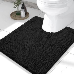 imageSmiry Luxury Chenille Toilet Rugs UShaped 24x20 Soft Absorbent NonSlip Contour Bathroom Rugs for Toilet Machine Washable Contoured Bath Mats Black