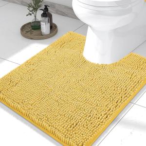 imageSmiry Luxury Chenille Toilet Rugs UShaped 24x20 Soft Absorbent NonSlip Contour Bathroom Rugs for Toilet Machine Washable Contoured Bath Mats Yellow