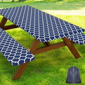 imageSmiry Picnic Table Cover with Bench Covers Waterproof Elastic Fitted Tablecloth for 6 Foot Tables Washable Polyester Tablecloths for Camping Indoor ampamp Outdoor Teal 30x72 Inch 3pc SetNavy