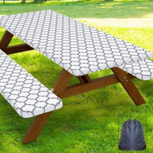 imageSmiry Picnic Table Cover with Bench Covers Waterproof Elastic Fitted Tablecloth for 6 Foot Tables Washable Polyester Tablecloths for Camping Indoor ampamp Outdoor Teal 30x72 Inch 3pc SetWhite