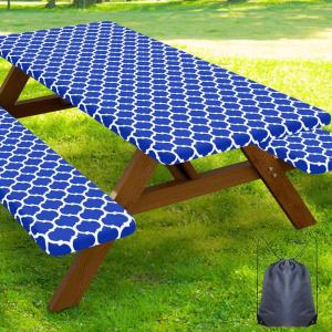 imageSmiry Picnic Table Cover with Bench Covers Waterproof Elastic Fitted Tablecloth for 6 Foot Tables Washable Polyester Tablecloths for Camping Indoor ampamp Outdoor Teal 30x72 Inch 3pc SetBlue