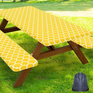 imageSmiry Picnic Table Cover with Bench Covers Waterproof Elastic Fitted Tablecloth for 6 Foot Tables Washable Polyester Tablecloths for Camping Indoor ampamp Outdoor Teal 30x72 Inch 3pc SetYellow