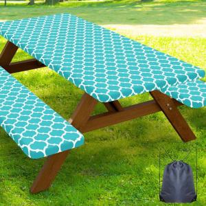 imageSmiry Picnic Table Cover with Bench Covers Waterproof Elastic Fitted Tablecloth for 6 Foot Tables Washable Polyester Tablecloths for Camping Indoor ampamp Outdoor Teal 30x72 Inch 3pc SetTeal