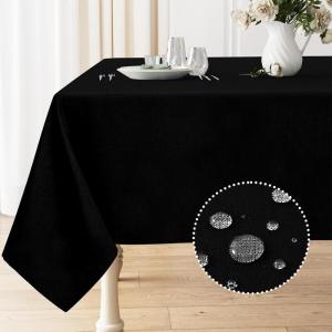 imageSmiry Rectangle Table Cloth Linen Textured Waterproof Spillproof AntiWrinkle Burlap Tablecloth Washable Decorative Fabric Table Cover for Dining Party Banquet 52 x 70 Inch BeigeBlack