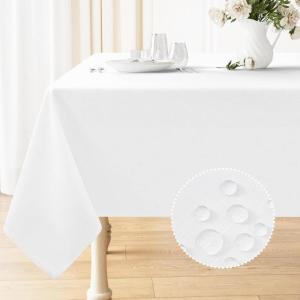 imageSmiry Rectangle Table Cloth Linen Textured Waterproof Spillproof AntiWrinkle Burlap Tablecloth Washable Decorative Fabric Table Cover for Dining Party Banquet 52 x 70 Inch BeigeWhite