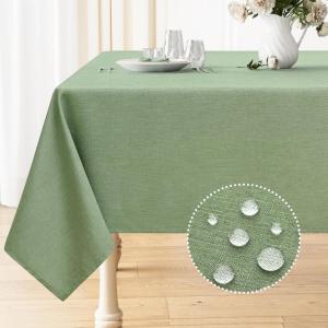 imageSmiry Rectangle Table Cloth Linen Textured Waterproof Spillproof AntiWrinkle Burlap Tablecloth Washable Decorative Fabric Table Cover for Dining Party Banquet 52 x 70 Inch BeigeSage Green