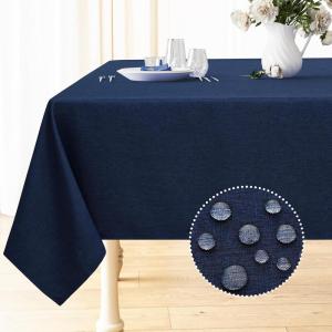 imageSmiry Rectangle Table Cloth Linen Textured Waterproof Spillproof AntiWrinkle Burlap Tablecloth Washable Decorative Fabric Table Cover for Dining Party Banquet 52 x 70 Inch BeigeNavy