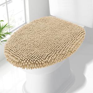 imageSmiry Soft Chenille Bathroom Toilet Lid Cover Machine Washable Covers 175x15 Fits Most Round Elongated and Oblong Lids Accessories Decor WhiteBeige