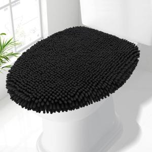 imageSmiry Soft Chenille Bathroom Toilet Lid Cover Machine Washable Covers 175x15 Fits Most Round Elongated and Oblong Lids Accessories Decor WhiteBlack