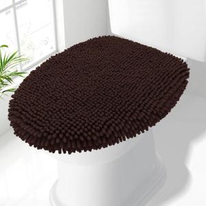 imageSmiry Soft Chenille Bathroom Toilet Lid Cover Machine Washable Covers 175x15 Fits Most Round Elongated and Oblong Lids Accessories Decor WhiteBrown
