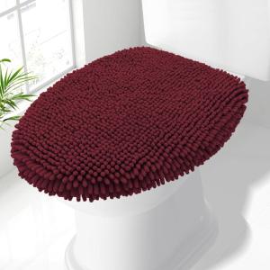imageSmiry Soft Chenille Bathroom Toilet Lid Cover Machine Washable Covers 175x15 Fits Most Round Elongated and Oblong Lids Accessories Decor WhiteBurgundy