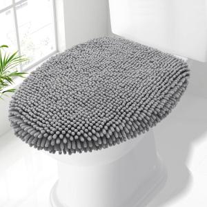 imageSmiry Soft Chenille Bathroom Toilet Lid Cover Machine Washable Covers 175x15 Fits Most Round Elongated and Oblong Lids Accessories Decor WhiteGray