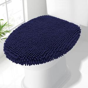 imageSmiry Soft Chenille Bathroom Toilet Lid Cover Machine Washable Covers 175x15 Fits Most Round Elongated and Oblong Lids Accessories Decor WhiteNavy Blue