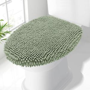 imageSmiry Soft Chenille Bathroom Toilet Lid Cover Machine Washable Covers 175x15 Fits Most Round Elongated and Oblong Lids Accessories Decor WhiteSage Green