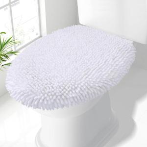 imageSmiry Soft Chenille Bathroom Toilet Lid Cover Machine Washable Covers 175x15 Fits Most Round Elongated and Oblong Lids Accessories Decor WhiteWhite