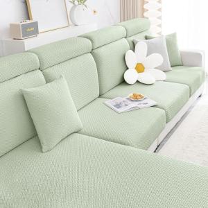 imageSmiry Waterproof Couch Cushion Covers Stretch Jacquard Thick Sofa Cushion Covers Washable Seat Slipcover Elastic Furniture Protector for Pets Kid 3PC GreyGreen