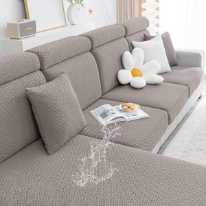 imageSmiry Waterproof Couch Cushion Covers Stretch Jacquard Thick Sofa Cushion Covers Washable Seat Slipcover Elastic Furniture Protector for Pets Kid 3PC GreyTaupe